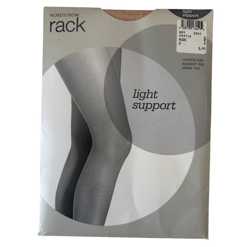 Nordstrom Rack Pantyhose Size D Nude Light Support Control Top Sheer Toe NOS